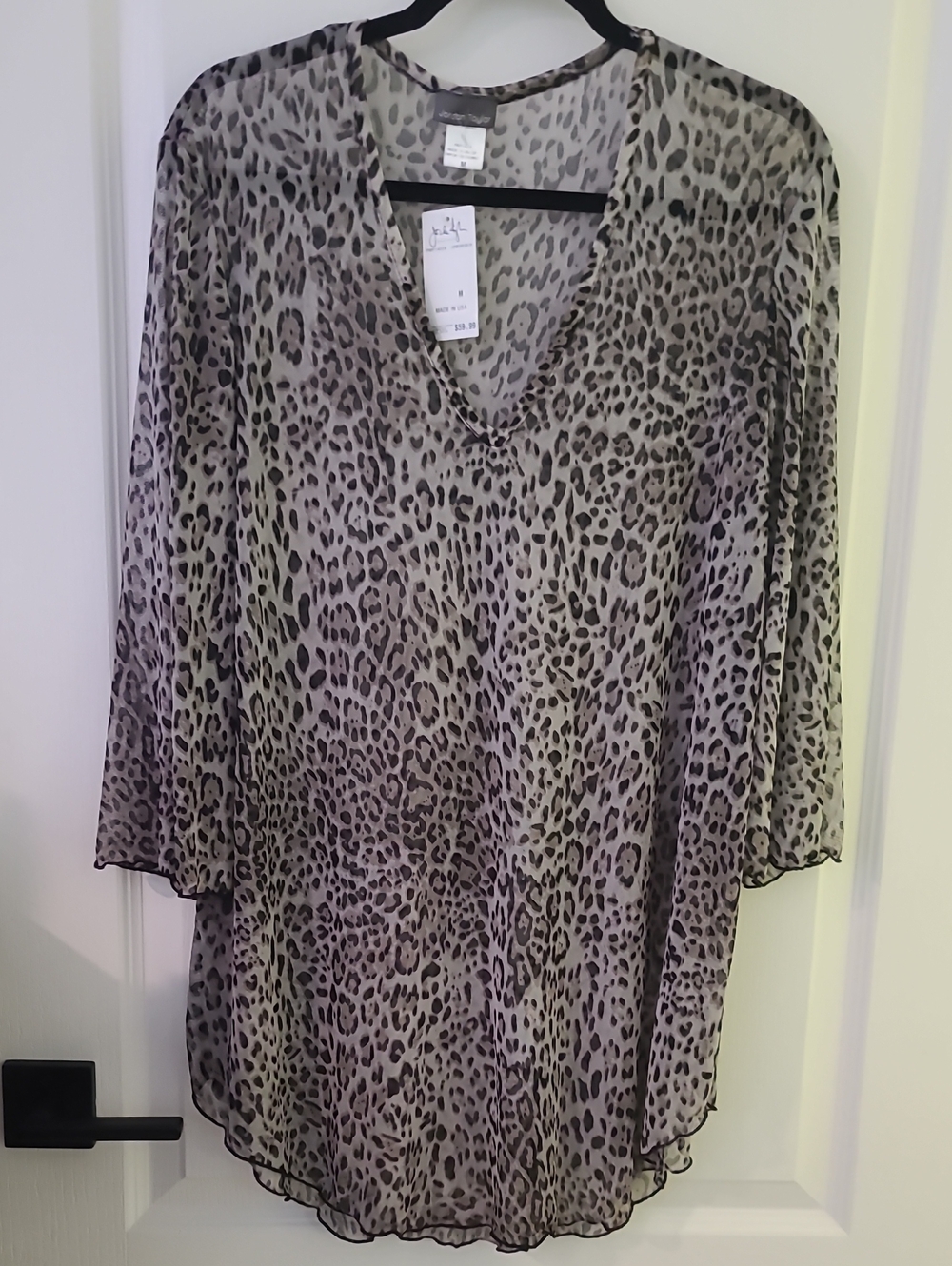 Jordan Taylor Sheer Leopard Swim Coverup in Taupe and Black NWT
